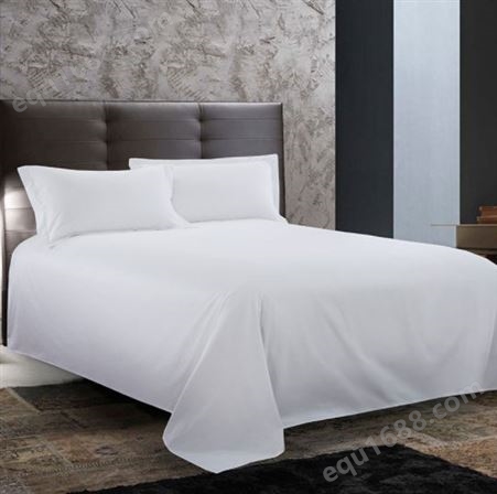 酒店床单 白色布草宾馆纯棉贡缎床笠单件 民宿床上用品